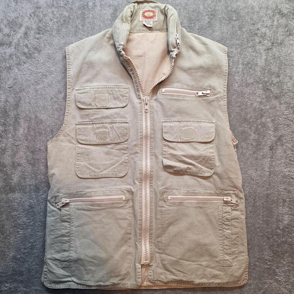 Vintage Banana Republic Vest Mens S Beige Safari Utility Travel Pockets Hiking